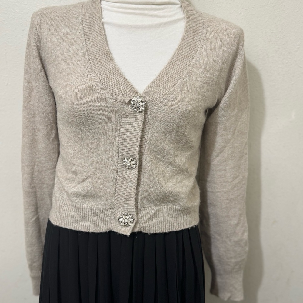 H&M Beige Cardigan with Embellished Buttons